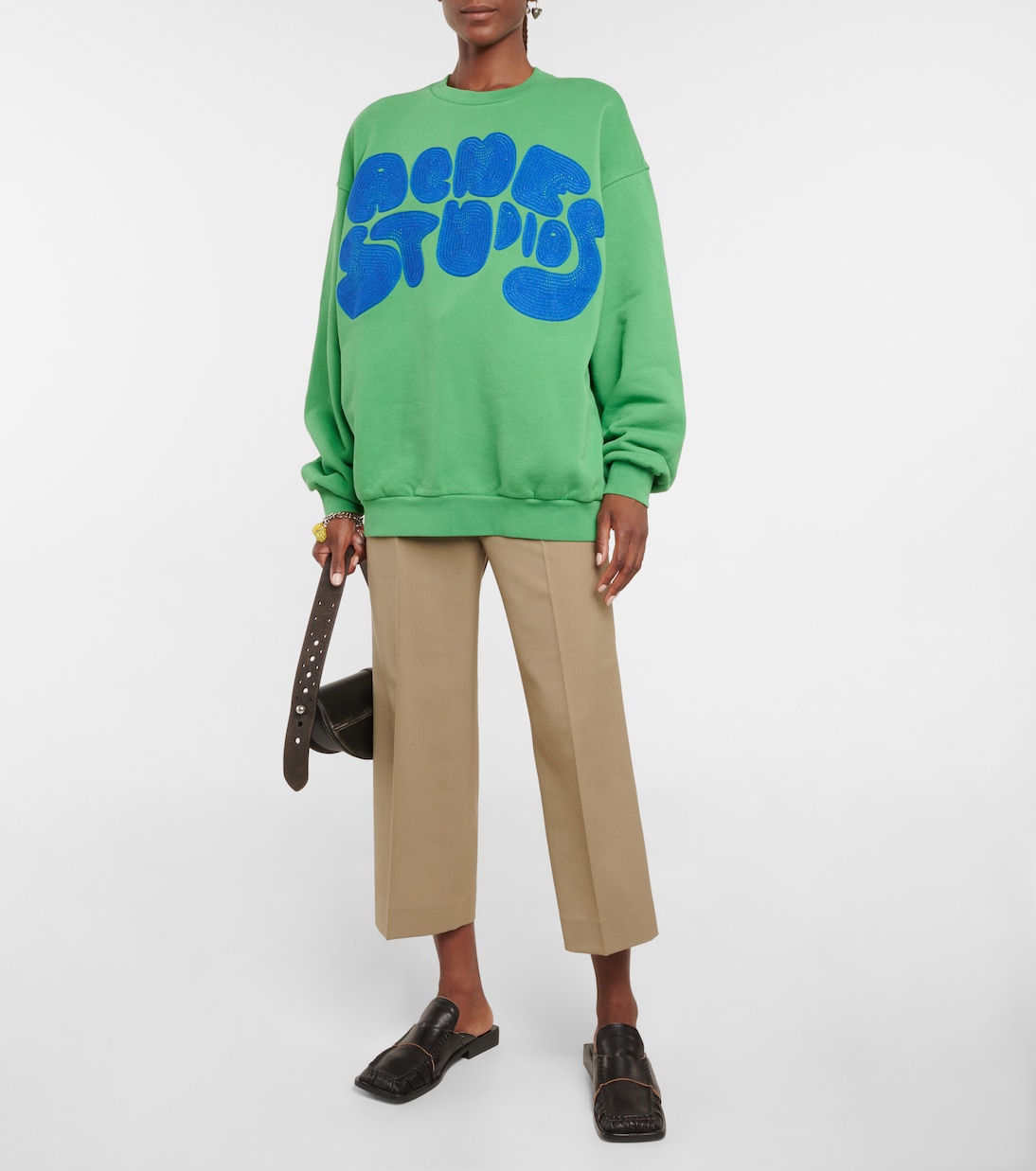 Укороченные брюки с высокой посадкой и складками Acne Studios, Hunter Green — фото 2