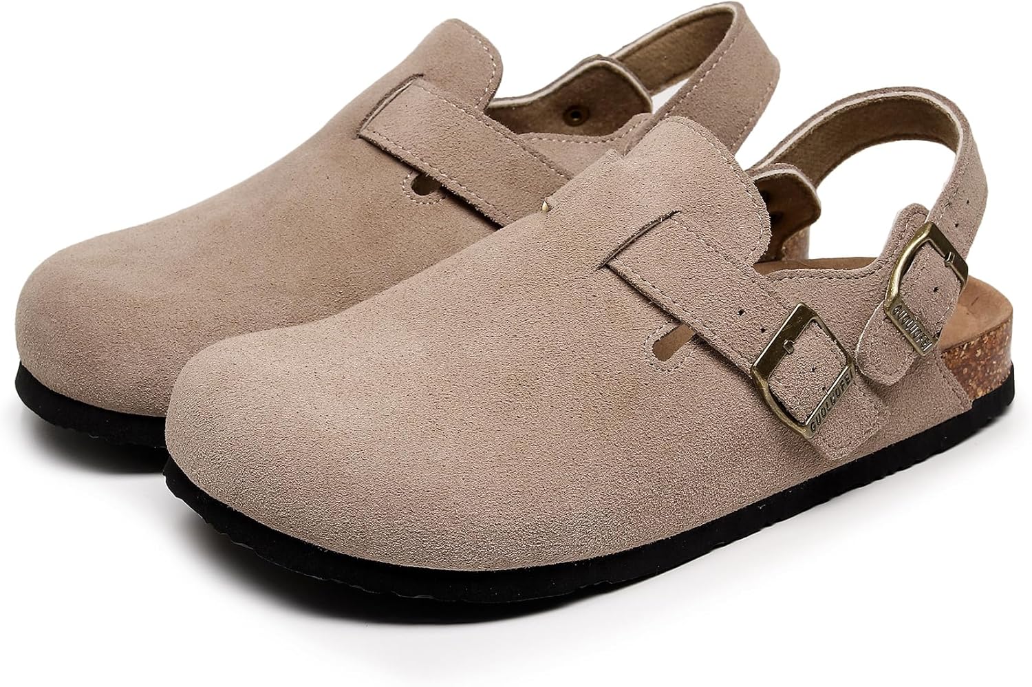 

Мужские и женские замшевые сабо на пробковой подошве - регулируемые сабо с ремешком с пряжкой, противоскользящие туфли на плоской подошве Generic, коричневый