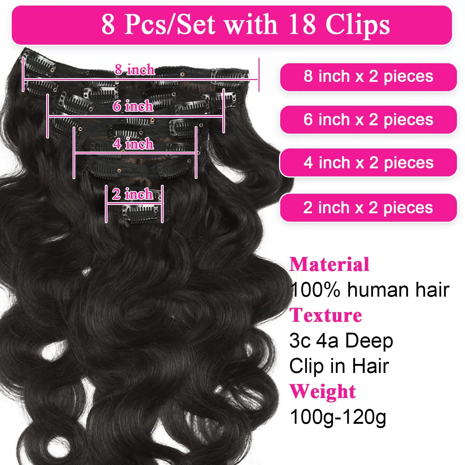 Наращивание волос на заколках Body Wave 100 г от Trumore Trumore, #1B Natural Black Bw — фото 4