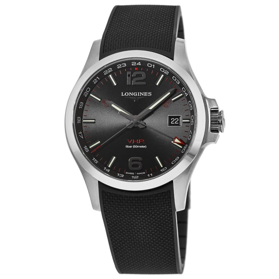 

Longines Conquest VHP черный циферблат черный каучуковый ремешок мужские часы L3.728.4.56.9