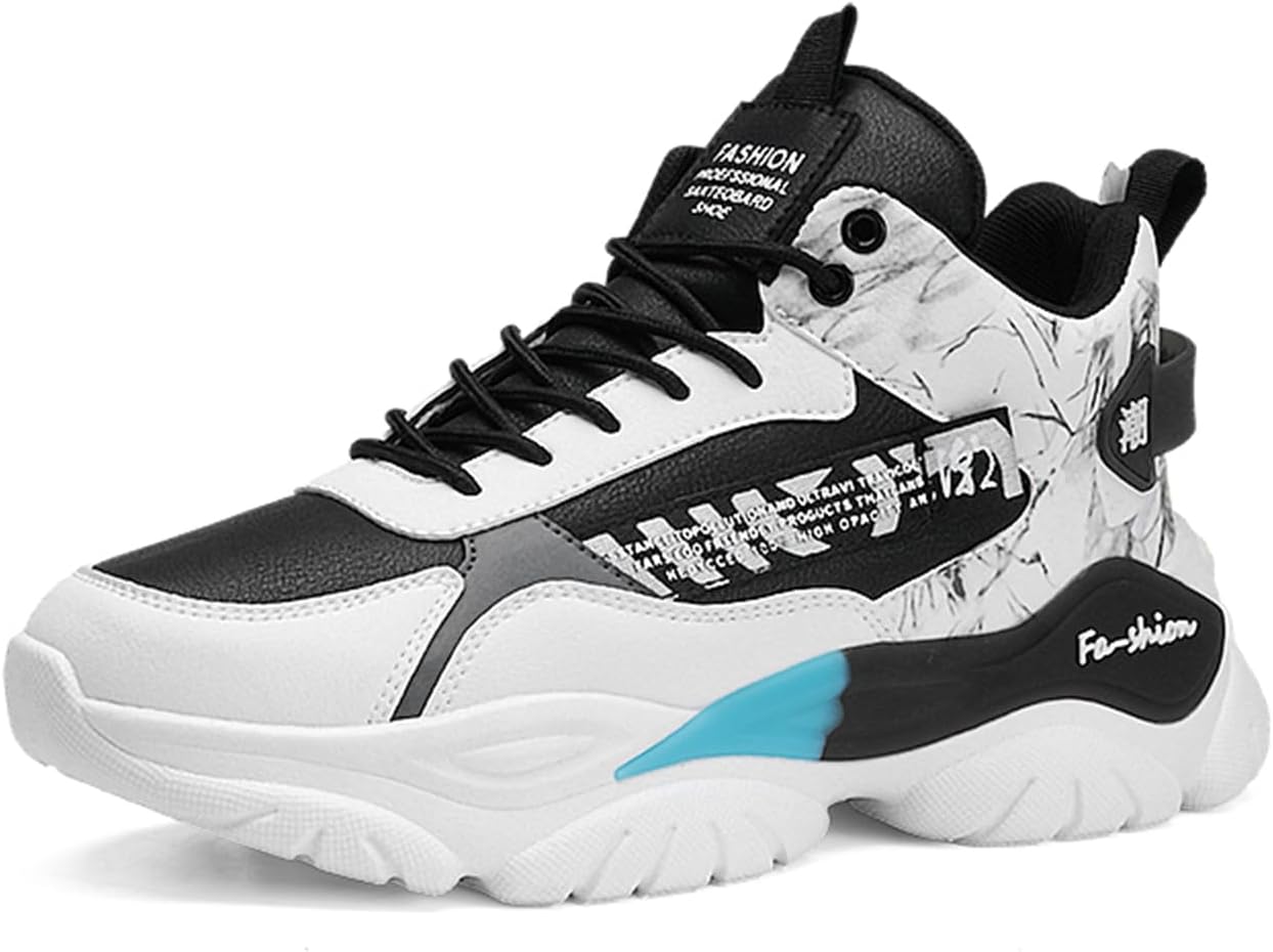 

Мужские кожаные баскетбольные кроссовки с круглым носком на шнуровке, высокие, с нескользящей подошвой, мягкой подошвой, амортизирующие, удобные спортивные обувь, подходящая для ношения на кампусе, бега и фитнеса Negyanme, черный