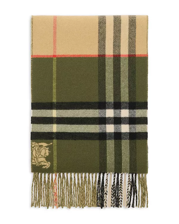 Кашемировый шарф с контрастной клеткой Burberry, зеленый — фото 4