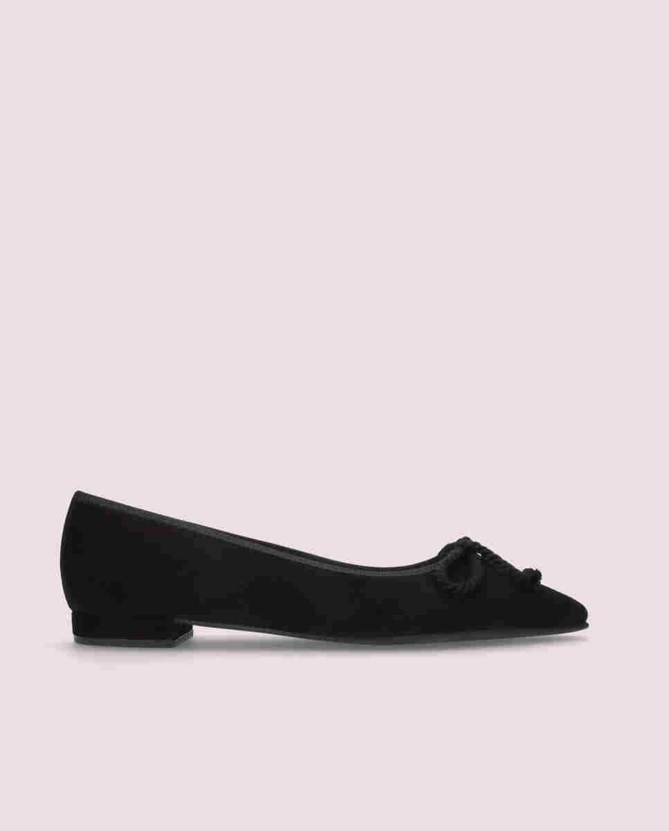 Женские балетки из мягкой черной замши с декоративным черным бантом Pretty Ballerinas, черный