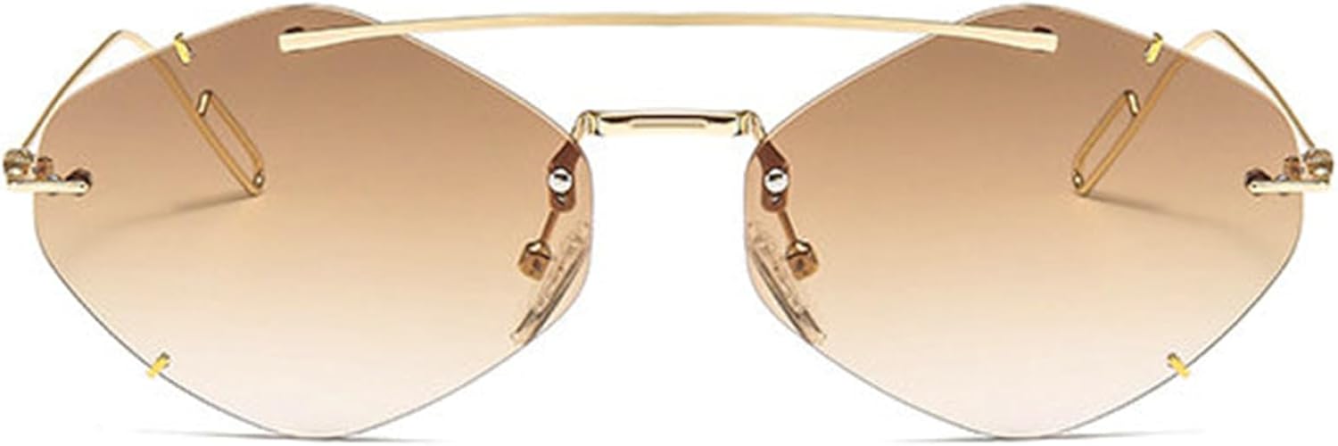 

Солнцезащитные очки Willochra Fashion с двойной перемычкой, без оправы, металлические, для женщин, маленькие, многоугольные, квадратные, для мужчин, шестиугольные, F28, Light Tea