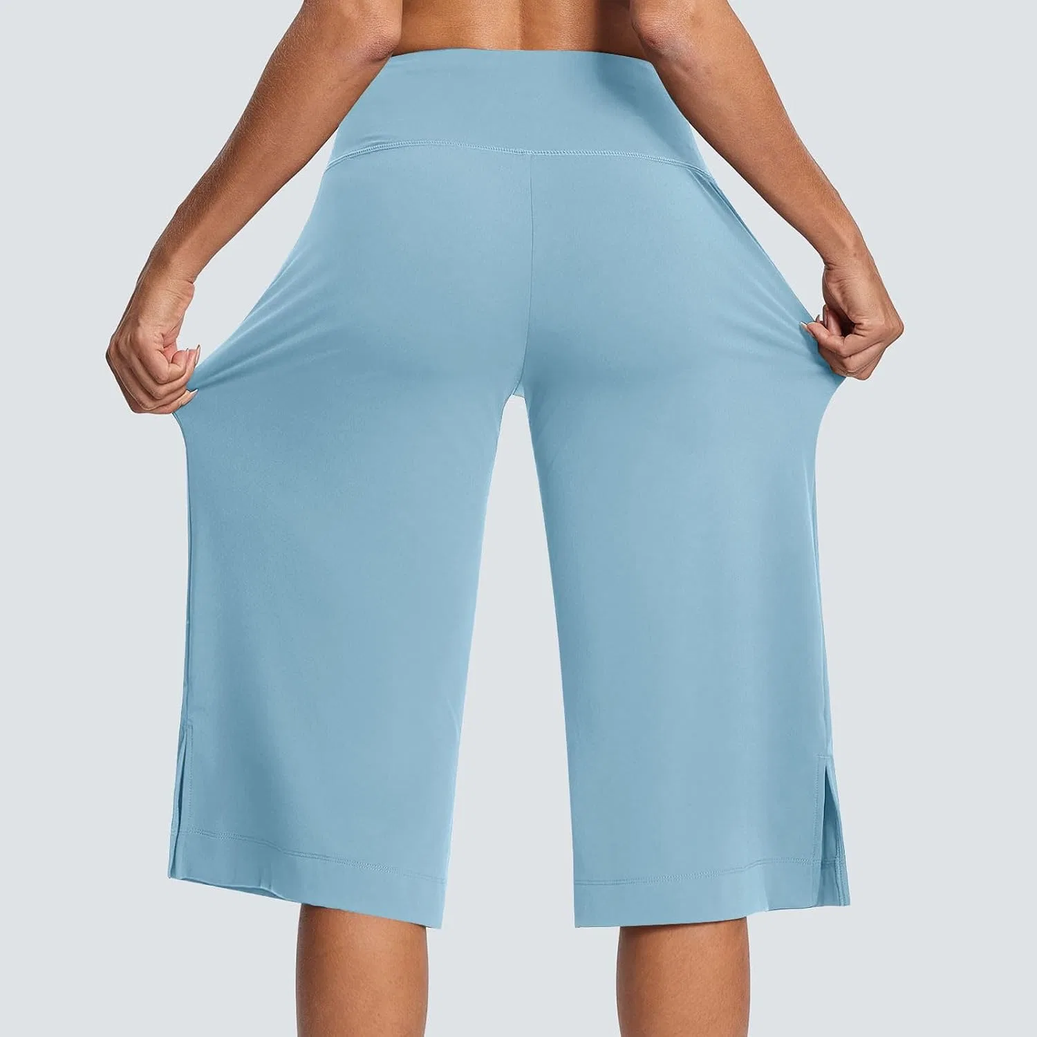 Женские капри с высокой талией, легкие, с карманами, Light Blue — фото 4