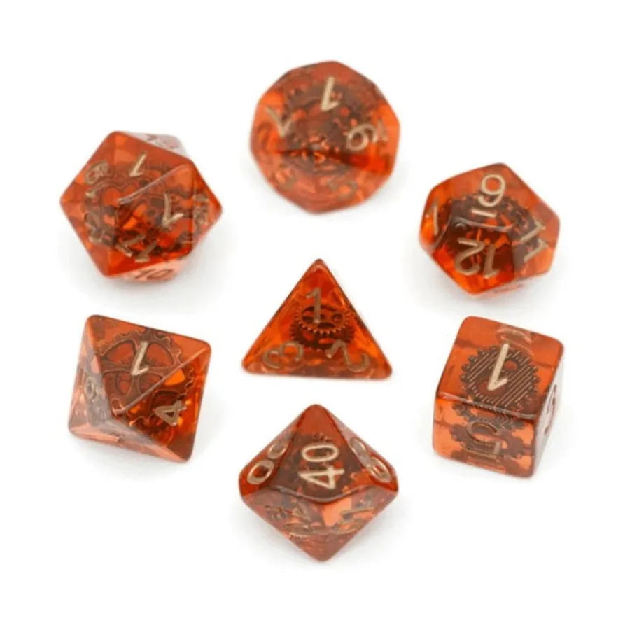 

Набор Poly — медные шестерни с бронзой (7), Dice Sets - Resin/Acrylic - Red, Orange, Yellow, & Pink (Foam Brain Games)