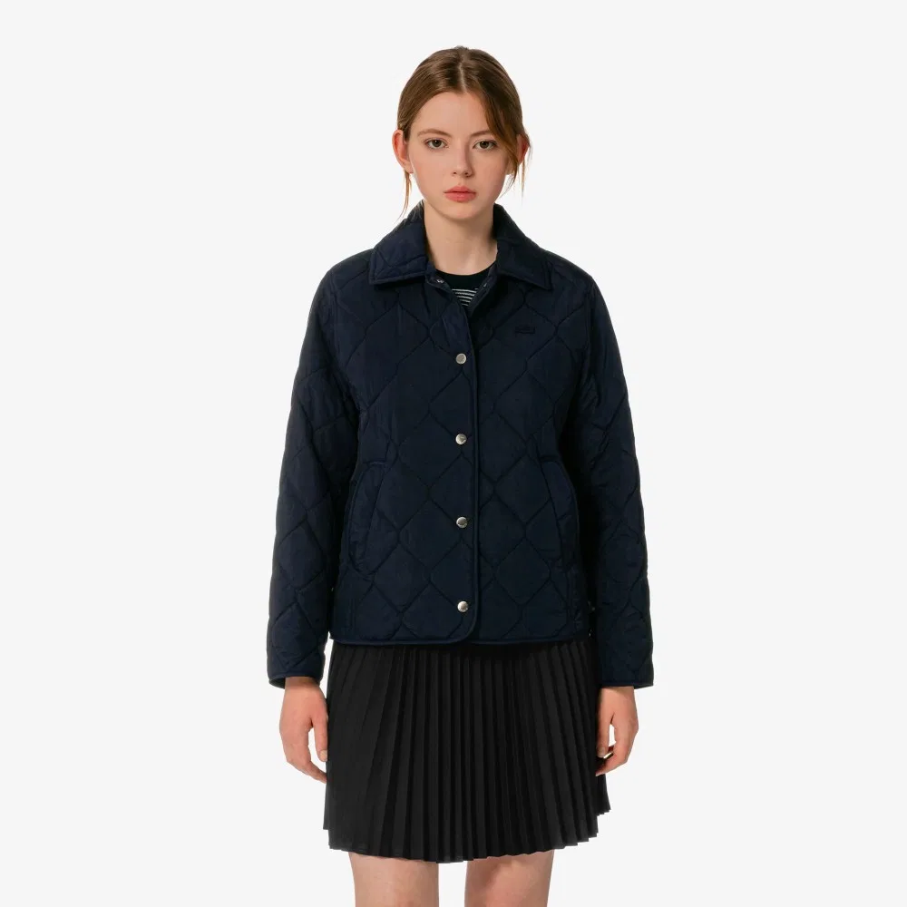Пуховик Lacoste стёганый с узором, тёмно-синий — фото 4