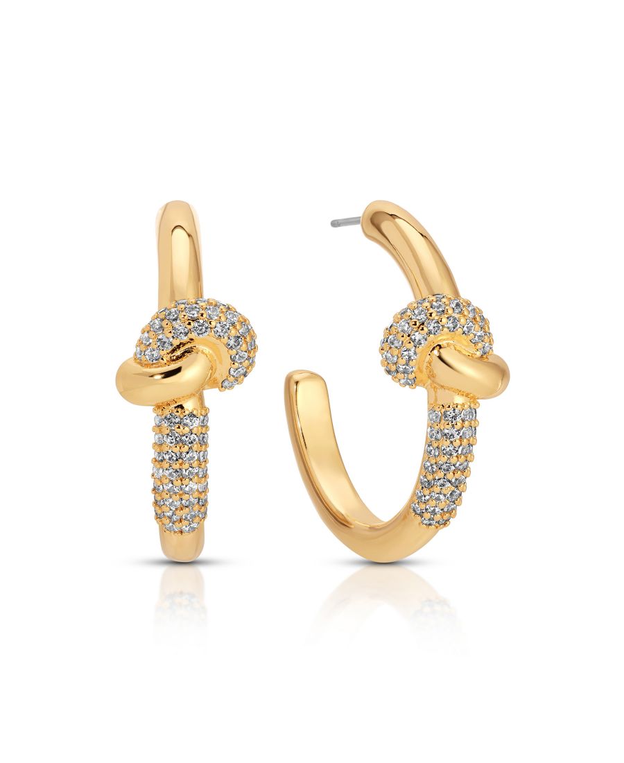 

Позолоченные серьги-кольца в виде узла любви с инкрустацией бриллиантами ETTIKA, Gold