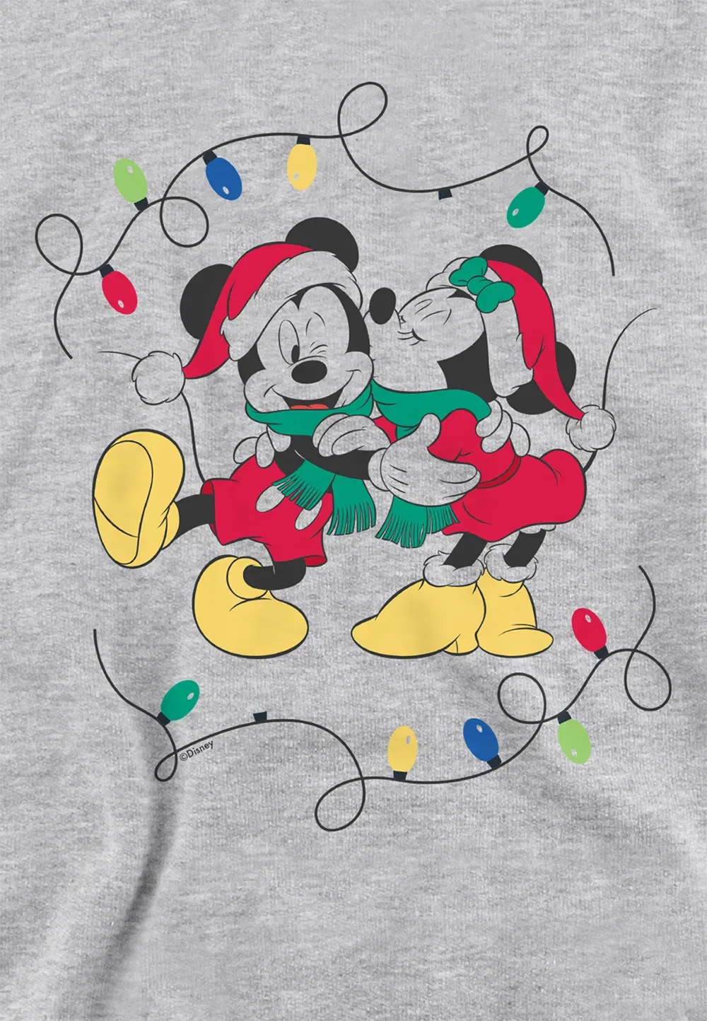 Детский худи Disney Mickey Mouse And Minnie Christmas Kiss, Athletic Heather, серый — фото 2