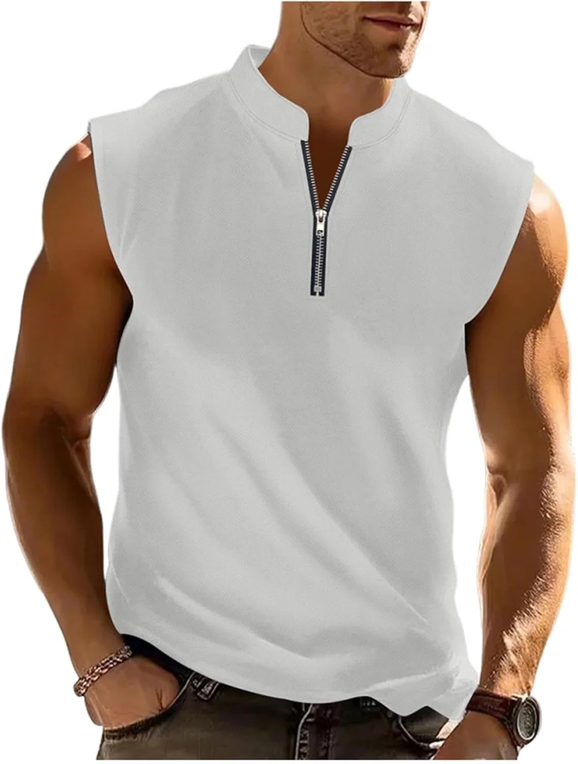 Мужская майка для тренировок Athletic Running Muscle Shirt 1/4 Zip, серый