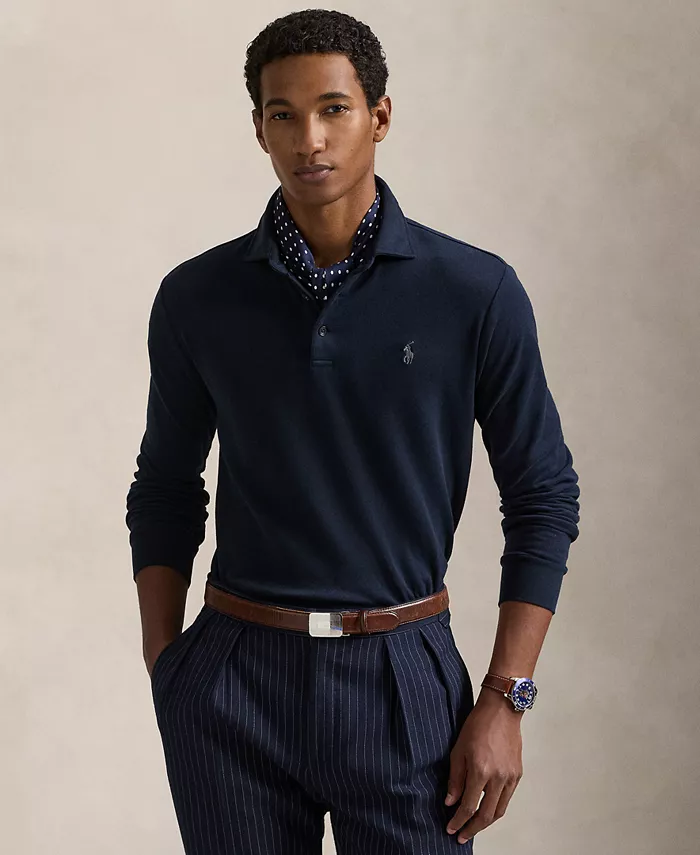

Мужской джемпер с воротником-поло из роскошного джерси Polo Ralph Lauren, синий