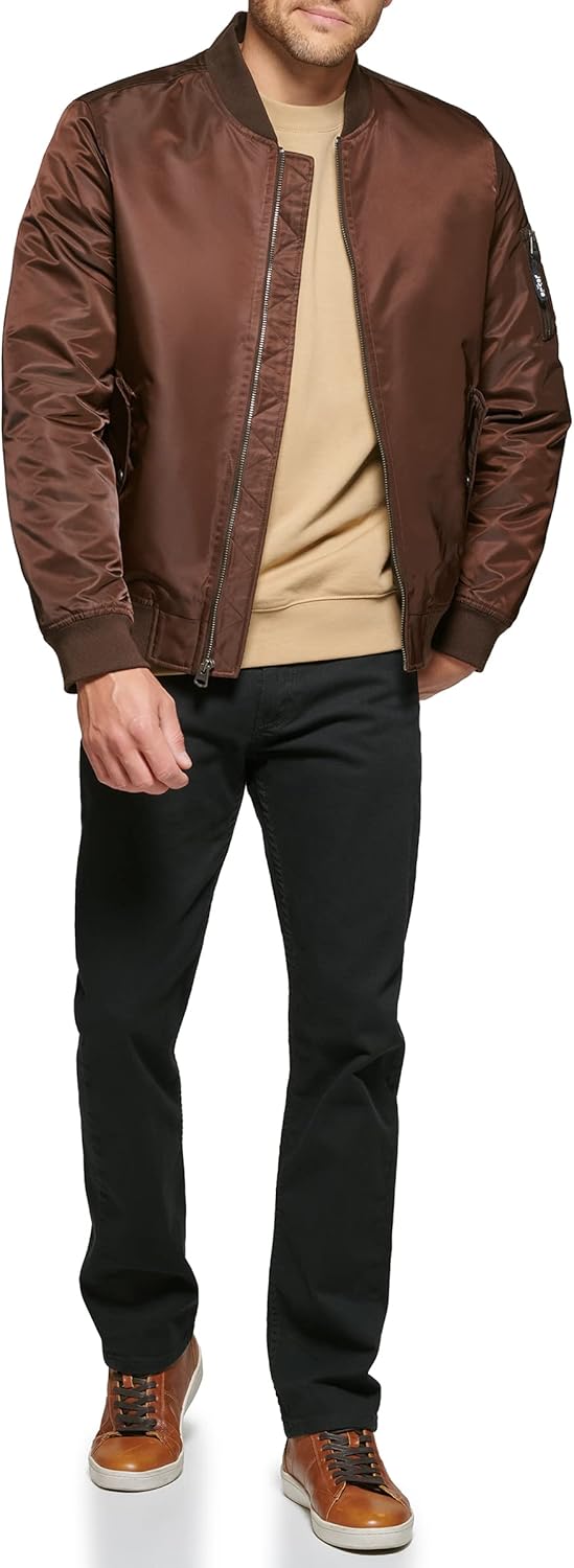 Легкая мужская куртка-бомбер Levi's MA-1 Flight на молнии, Dark Brown Ma-1 Filled — фото 2