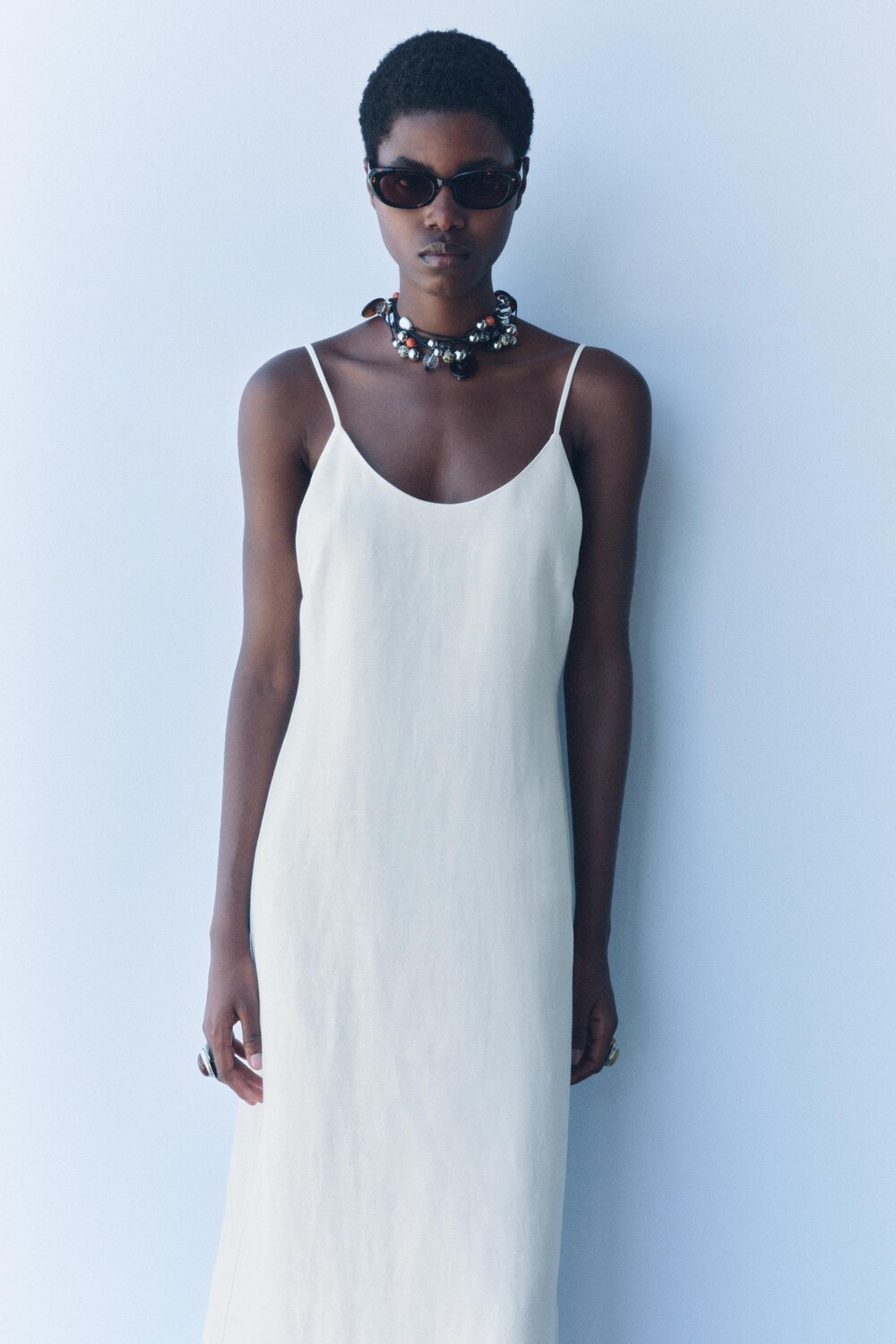 

Платье Zara Zw Collection Linen Blend Midi, белый