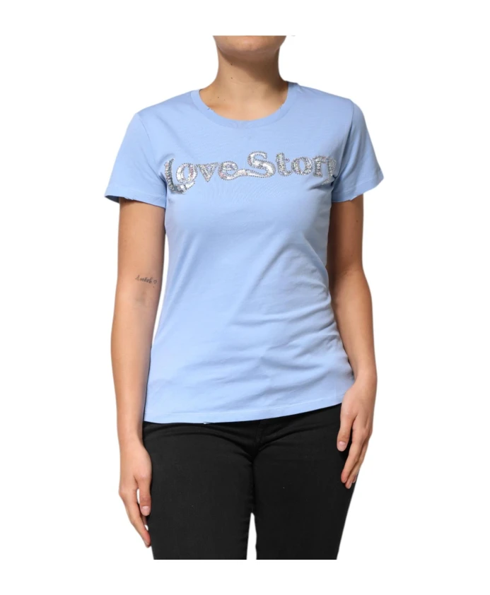 

Футболка с синими пайетками на тему истории любви Pinko, синий