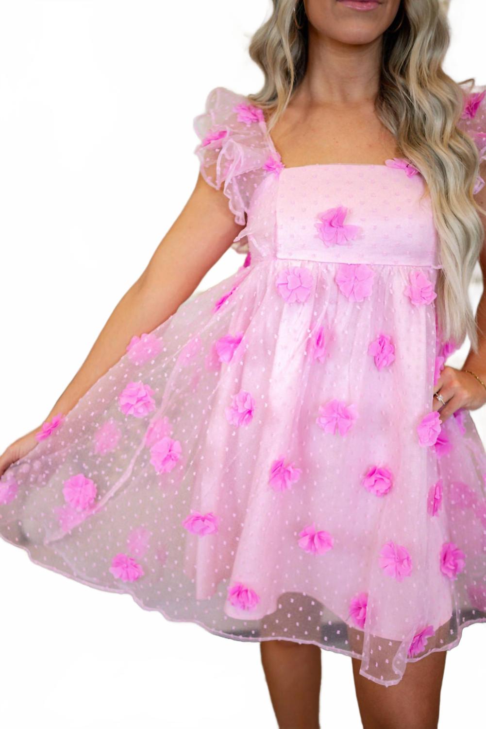 

Мини-платье с 3D аппликацией цветов в розовом цвете STORIA