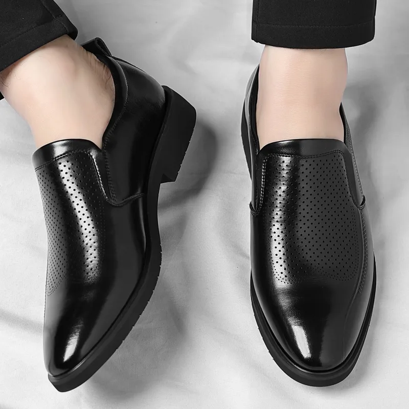 Shanpijiang Повседневные кожаные туфли мужские low top черные/коричневые — фото 4