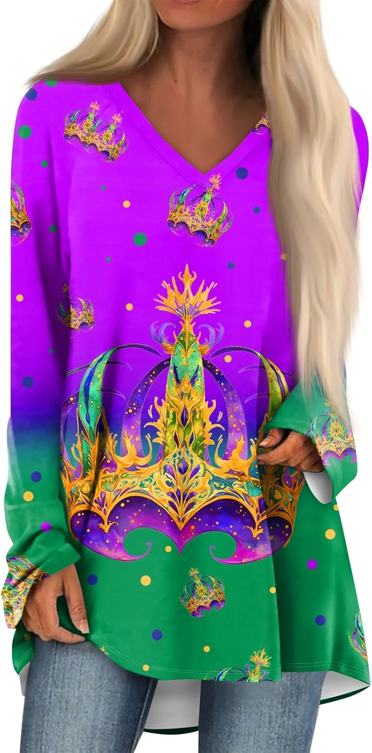 

Женская футболка с V-образным вырезом и принтом, длинный рукав, свободный крой