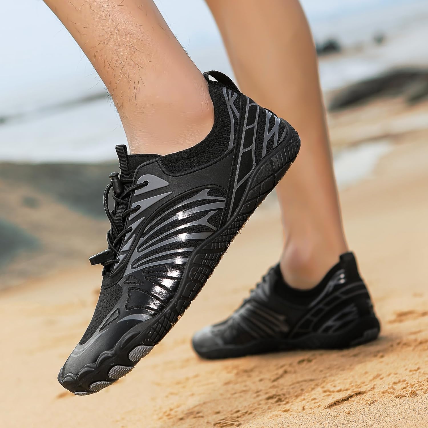 Сандалии Canbebig Hike Barefoot для женщин и мужчин, с широкой носочной частью, дышащие, быстросохнущие водные обувь, противоскользящие, для походов, минималистские кроссовки, модные кроссовки для прогулок по пляжу, унисекс, черный — фото 4
