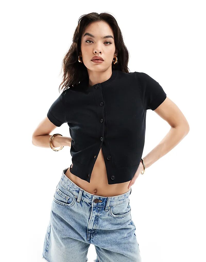 

Кардиган ASOS Design с короткими рукавами и круглым вырезом черного цвета