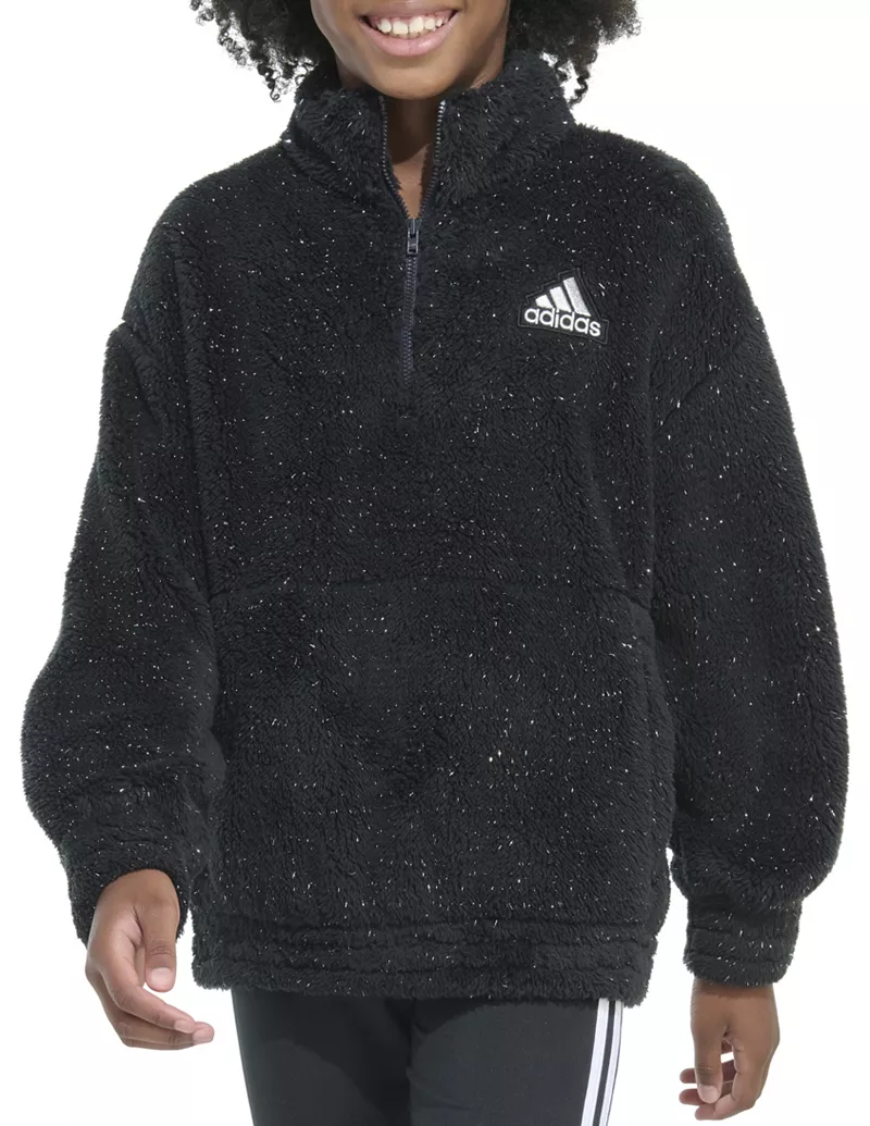 

Пуловер из шерпы с мехом и люрексом для девочек Adidas, черный