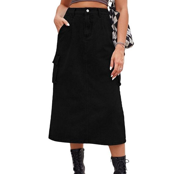 

Женская повседневная миди-юбка a line из денима с эластичной талией и карманами Yesfashion, Black