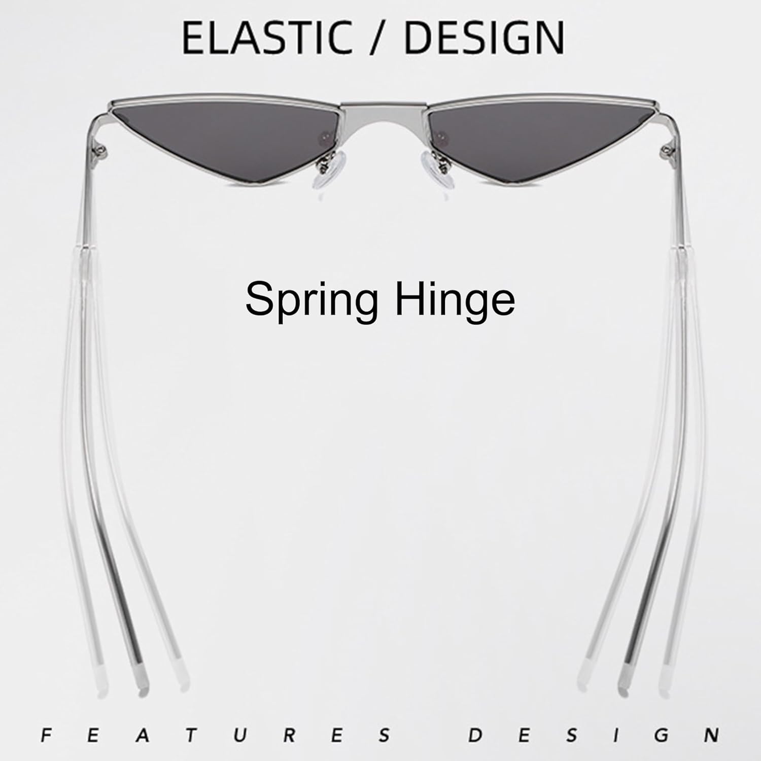 

Винтажные солнцезащитные очки «кошачий глаз» для женщин и мужчин в стиле панк, маленькие треугольные солнцезащитные очки с металлической оправой и защитой от УФ-излучения bullabulling, Black/Clear