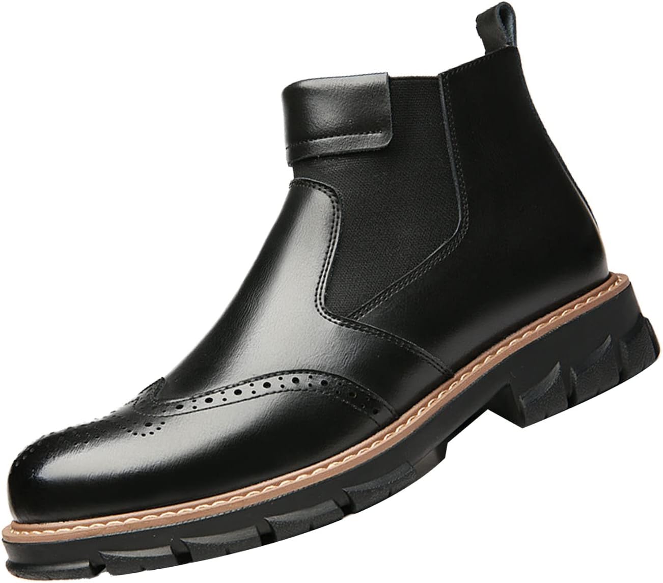 

Мужские кожаные ботинки MOYOWEI Chelsea, классические с цветочной резьбой, с очной отделкой, на низком каблуке, повседневные деловые ботильоны Oxford, черный