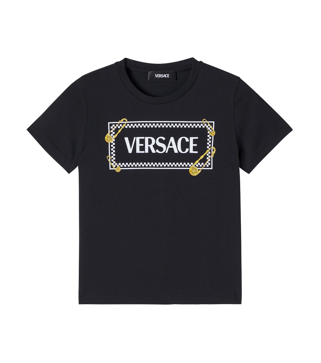 

Футболка из хлопкового джерси с логотипом Versace Kids, Black+Ivory Gold