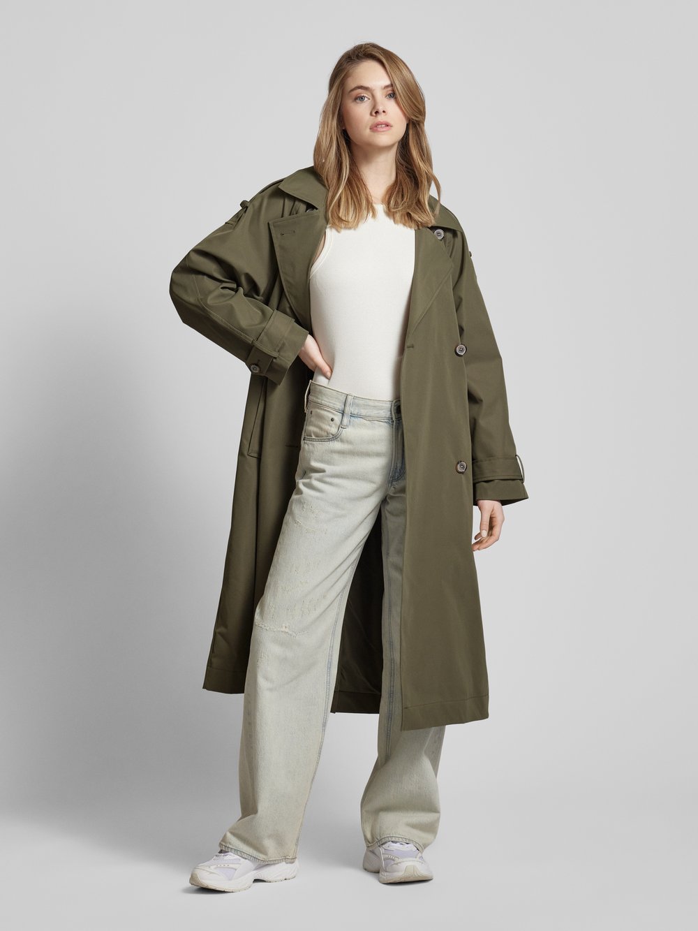 

Тренчкот с поясом-завязкой Tom Tailor Denim, оливковый