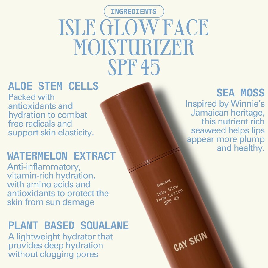 Увлажняющий солнцезащитный крем для лица Isle Glow SPF 45 с морскими водорослями и ниацинамидом CAY SKIN, 1.5 oz /45 mL — фото 4