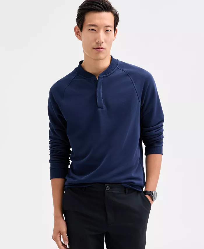 

Мужская толстовка French Terry с длинным рукавом и четвертью застежки-кнопки Alfani, синий