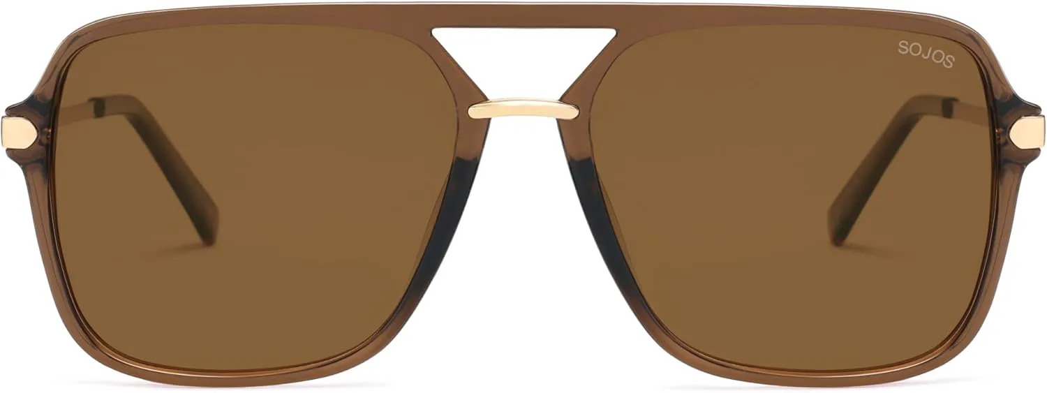 

Солнцезащитные очки SOJOS для женщин и мужчин, квадратная форма, ретро, ​​поляризованные линзы, модные авиаторы, в стиле 90-х, Transparent Brown Frame/Brown Lens