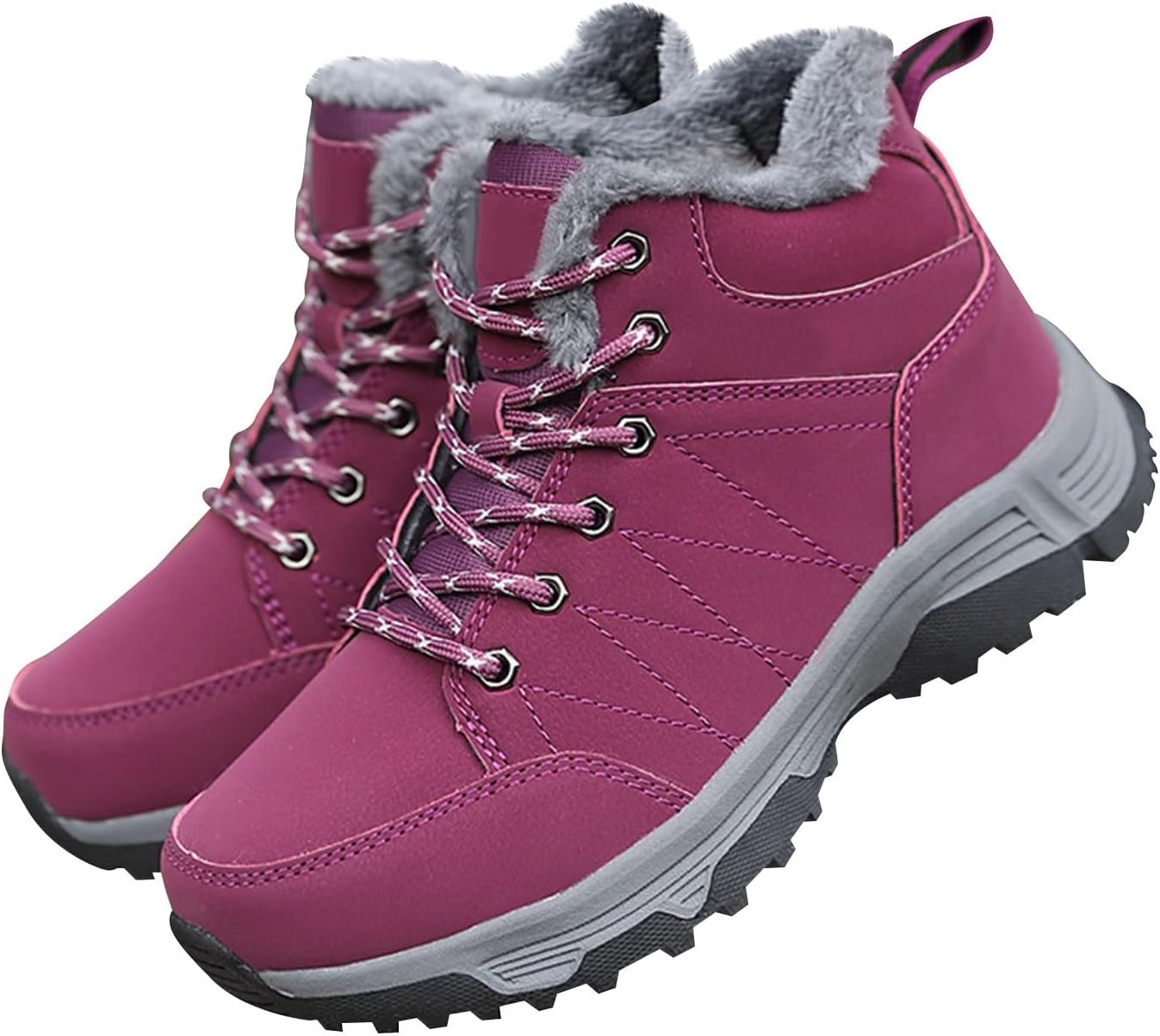 

Зимние спортивные кроссовки для женщин и мужчин, удобные хлопковые ботинки с противоскользящей подошвой, высокие на шнуровке, с хлопковой подкладкой, снегоступы до щиколотки Generic, красный