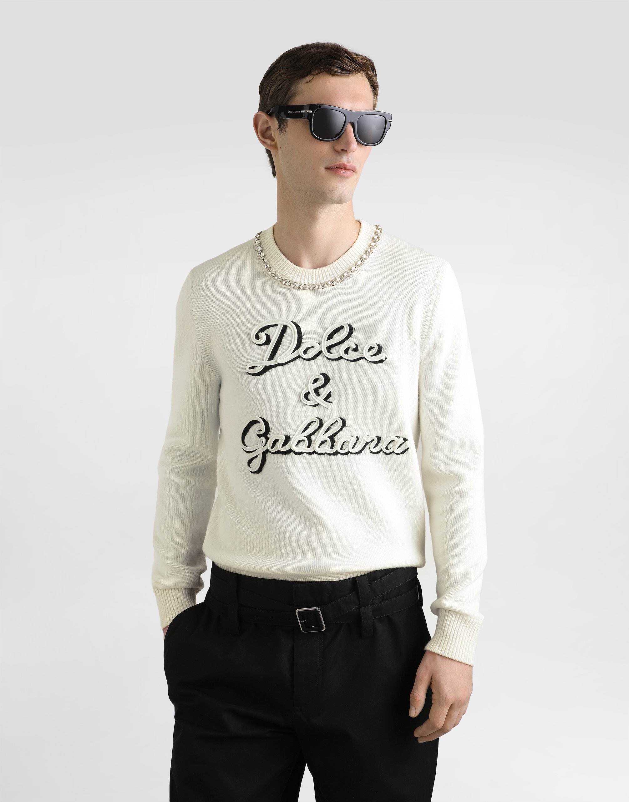 Шерстяной пуловер с интарсией Dolce & Gabbana, белый — фото 3