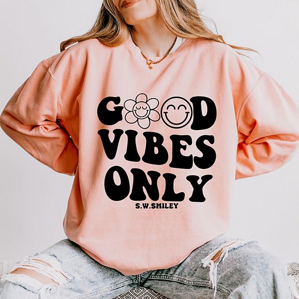

SWSmiley good vibes only smiley face легкий свитшот с покраской в готовом виде Simply Sage Market, Peachy