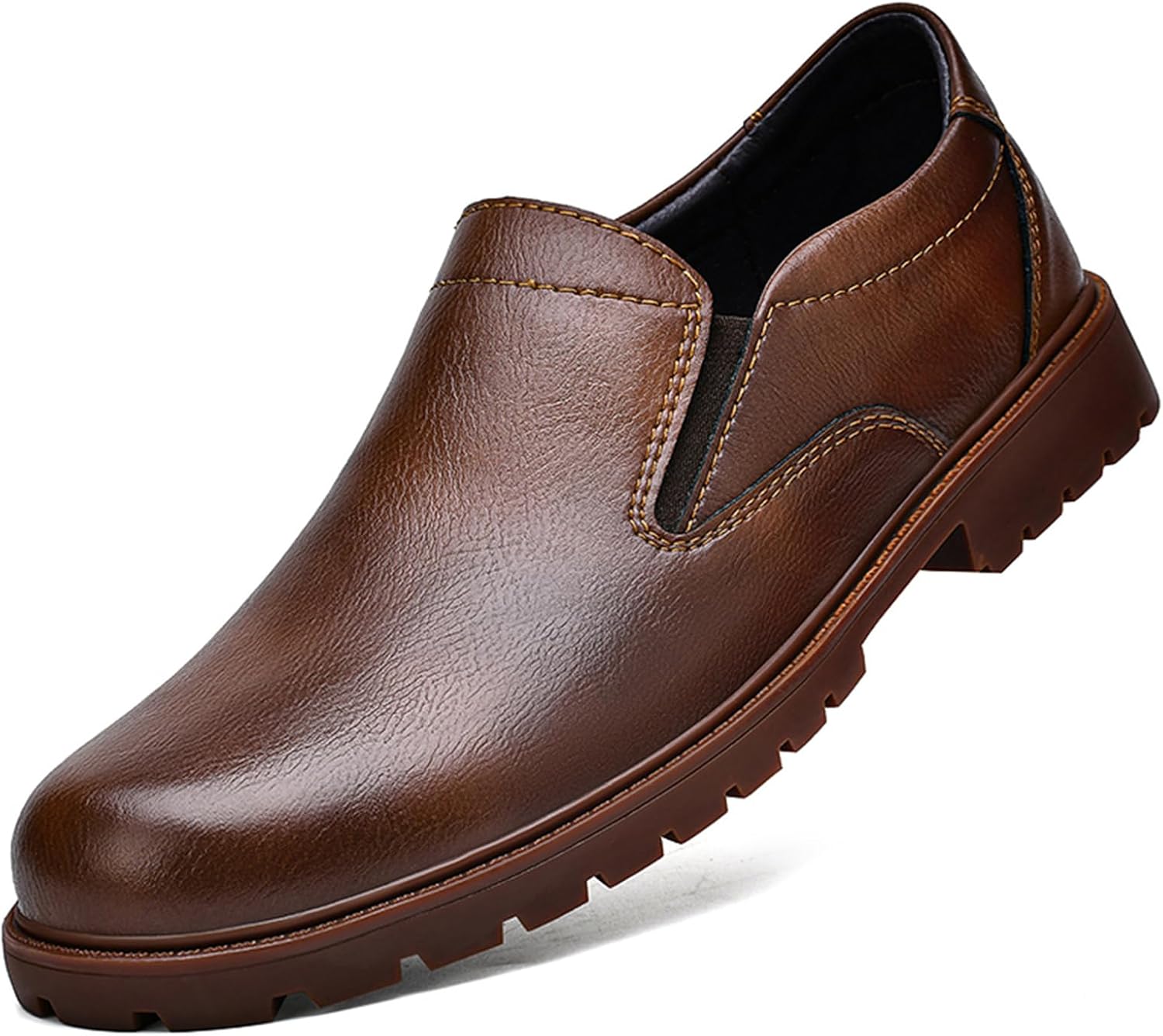 

Мужские туфли-лоферы из натуральной кожи без шнурков, с круглым носком, удобные, противоскользящие, для работы и деловых встреч, повседневная обувь для ходьбы Oigunle, коричневый