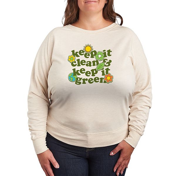 

Футболка с длинным рукавом French Terry Plus Size Keep It Clean & Keep It Green Licensed Character, Зеленый, Футболка с длинным рукавом French Terry Plus Size Keep It Clean & Keep It Green Licensed Character