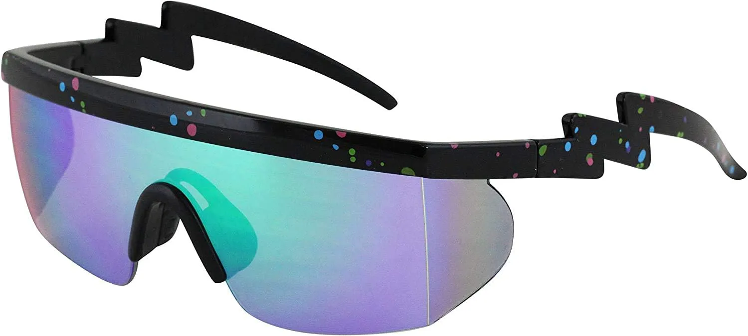 

FLAWLESS EYEWEAR Полуободковые солнцезащитные очки в стиле ретро с радужными зеркальными линзами и зигзагообразным рисунком, Black Green Mirror and Pink Mirror