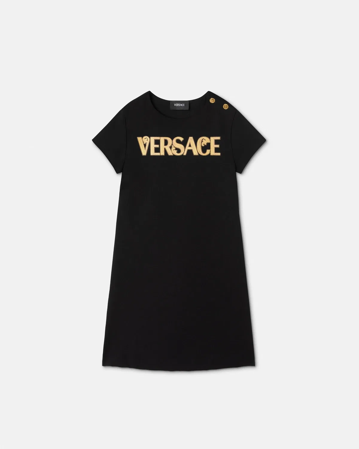 Детское украшенное платье с принтом из миланского трикотажа VERSACE, черный