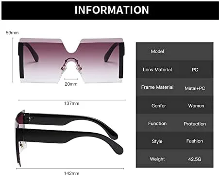 

Большие солнцезащитные очки для женщин, без оправы, с плоской верхней частью, винтажные солнцезащитные очки с градиентом, защита от УФ-излучения UV400 MTZJH, 8
