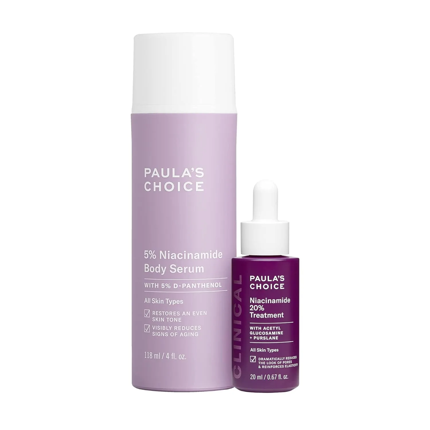 Paula's Choice 5% ниацинамид сыворотка для тела + CLINICAL 20% ниацинамид средство для лица и тела, набор для пигментации, покраснений и неровной кожи, все типы кожи