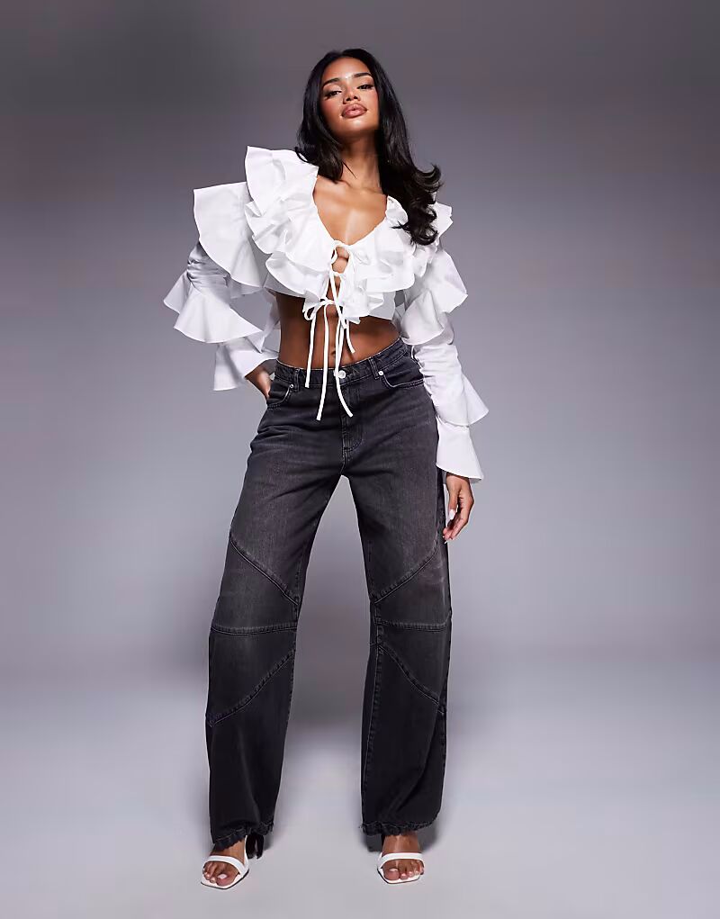 

Джинсы-бочонки ASOS LUXE из денима с регулируемыми манжетами черного цвета