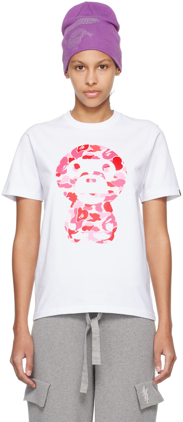 

Белая футболка ABC Camo Big Baby Milo BAPE, белый/розовый