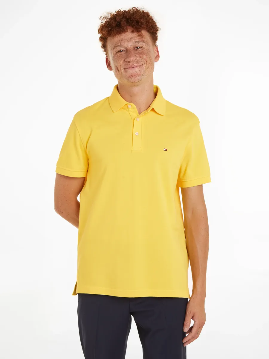 

Рубашка-поло Tommy Hilfiger "1985 SLIM POLO", фирменная вышивка, из хлопкового пике, желтый