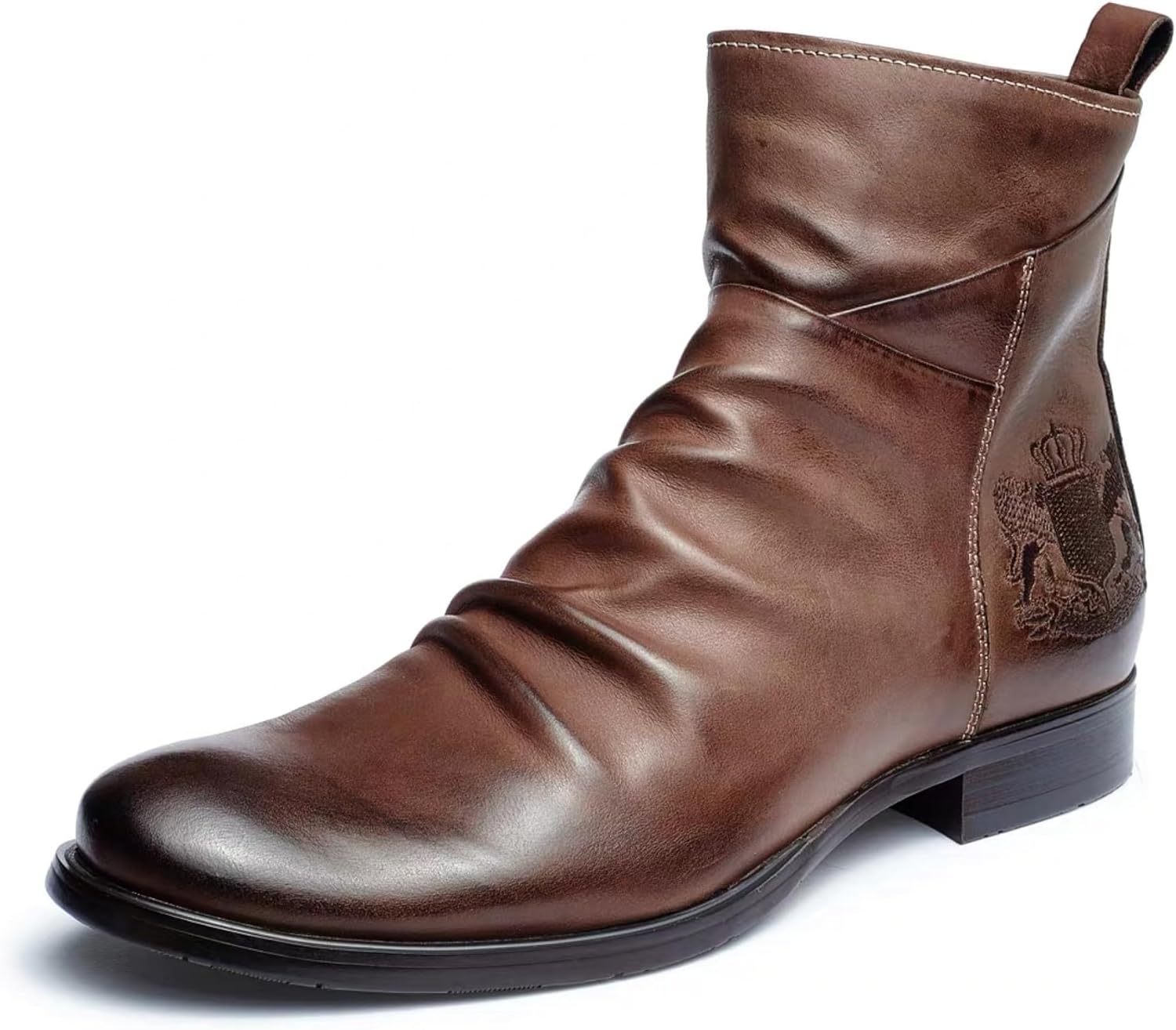 

Мужские западные ковбойские ботинки CWHXLYNV с вышитой боковой молнией, ботинки до щиколотки, ботинки-рыцари для мужчин, коричневый