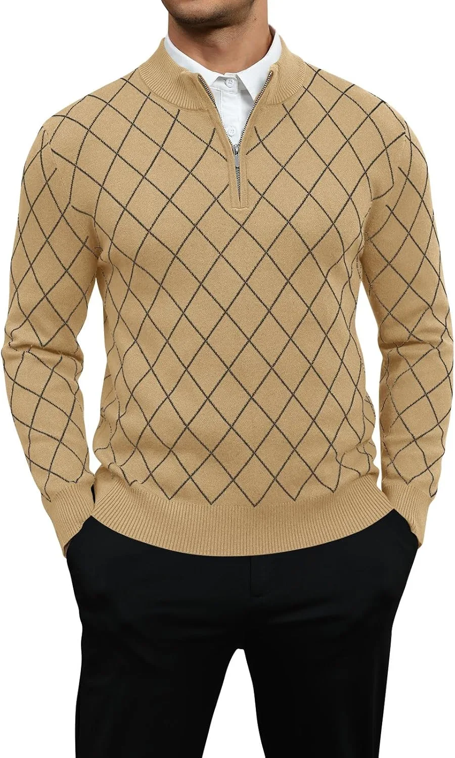 

Мужской свитер с четвертью молнии легкий slim fit с воротником-стойкой FITMENS