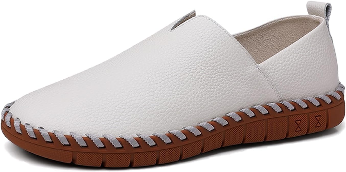 

Мужские кожаные классические лоферы с ручной строчкой, комфортные, с круглым носком, без шнурков, на плоской подошве, с декоративной перемычкой, повседневные, легкие, дышащие, противоскользящие, для прогулок и вождения Generic, белый