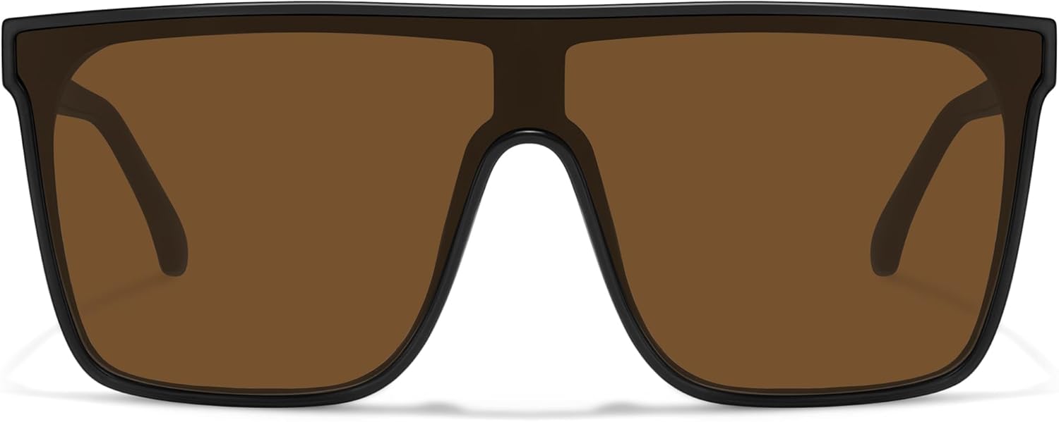 

Модные квадратные солнцезащитные очки большого размера для женщин и мужчин в стиле ретро с плоской верхней частью, солнцезащитные очки-щиток с защитой от УФ-излучения, цельная линза Fozono, Black Frame/Brown Lens