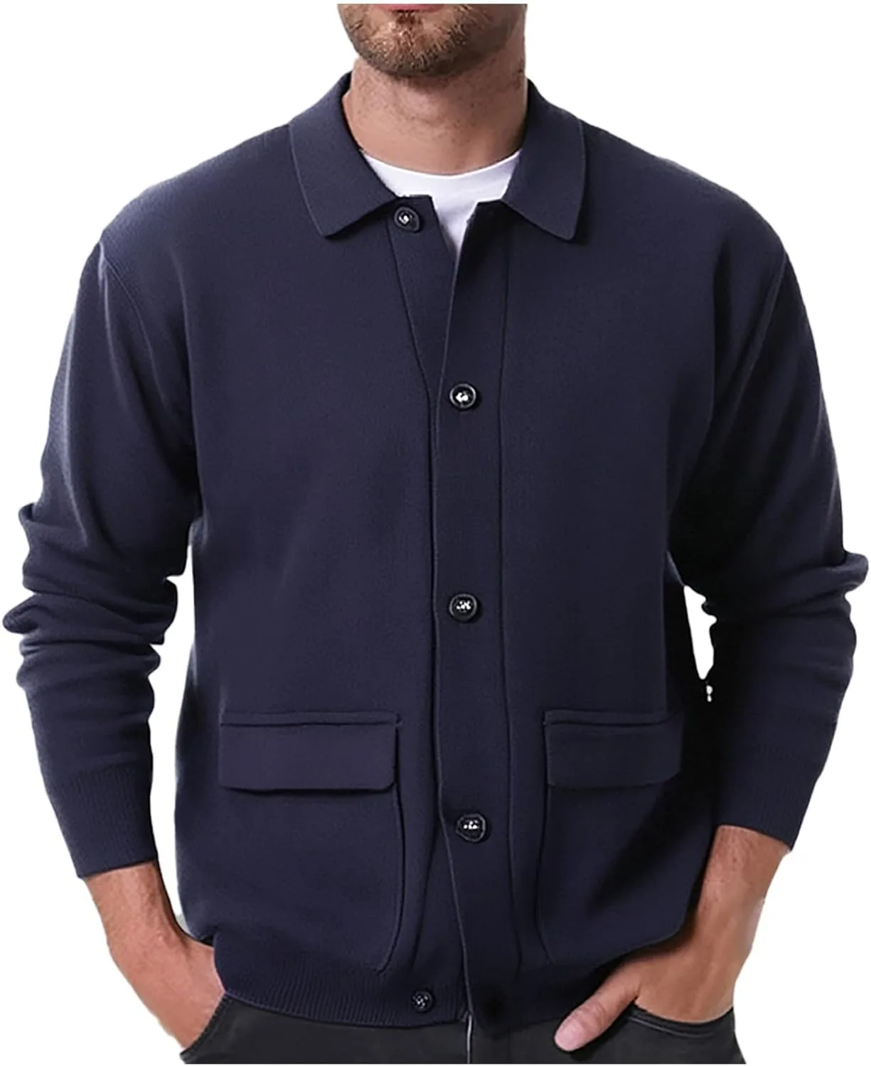 

Кардиган для мужчин вязаный с длинным рукавом и карманами