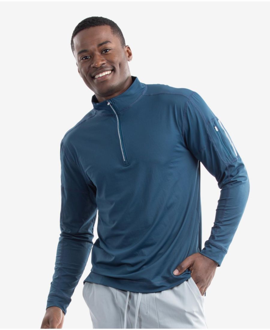 

Мужская солнцезащитная футболка с защитой от солнца UPF 50+ и имитацией молнии BloqUV, Midnight blue